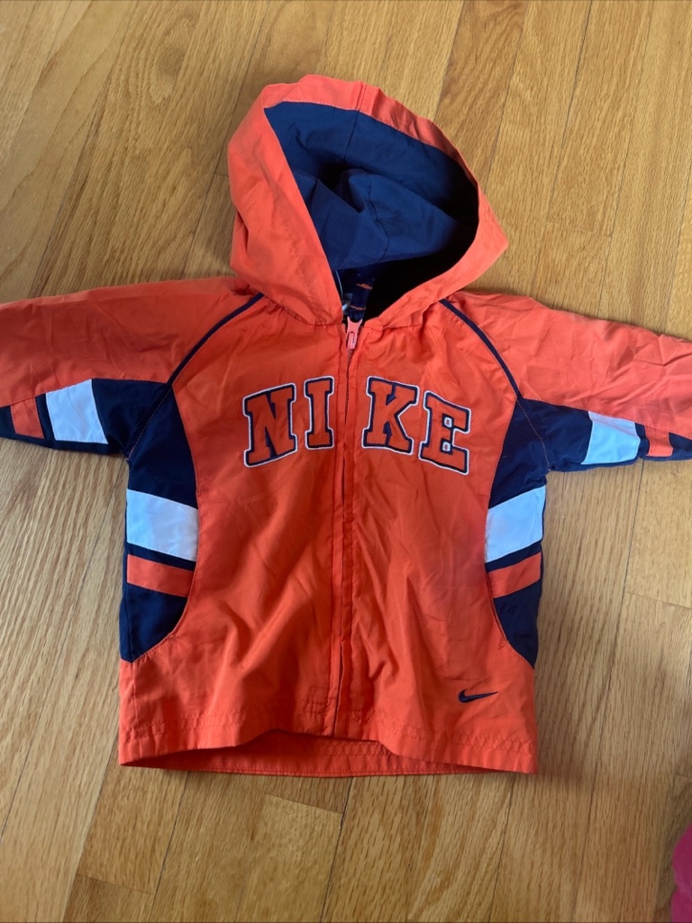Nike Orange and Navy Hooded Kids Windbreaker Jacket